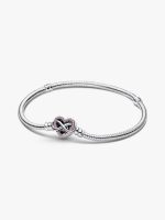 Sparkling Pink Infinity Heart Clasp Snake Chain Bracelet