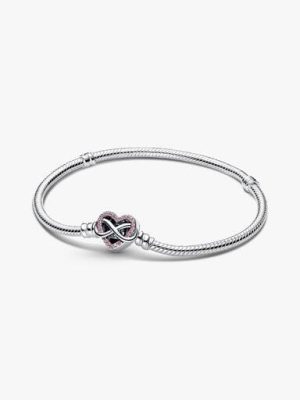 Sparkling Pink Infinity Heart Clasp Snake Chain Bracelet
