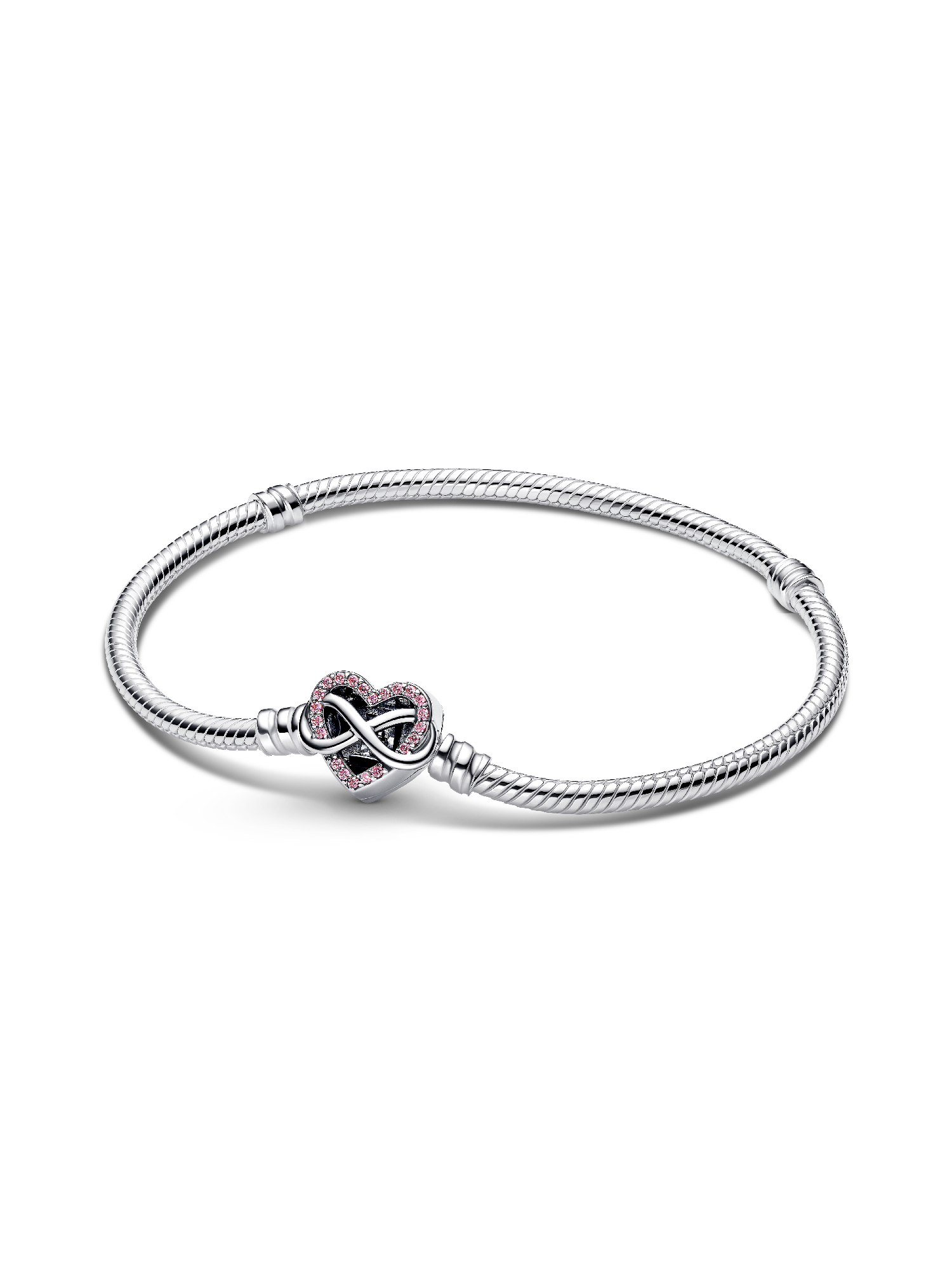 Sparkling Pink Infinity Heart Clasp Snake Chain Bracelet - Image 2