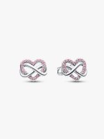 Sparkling Pink Infinity Heart Stud Earrings