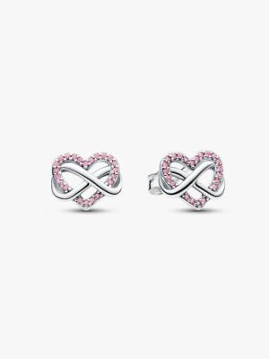 Sparkling Pink Infinity Heart Stud Earrings